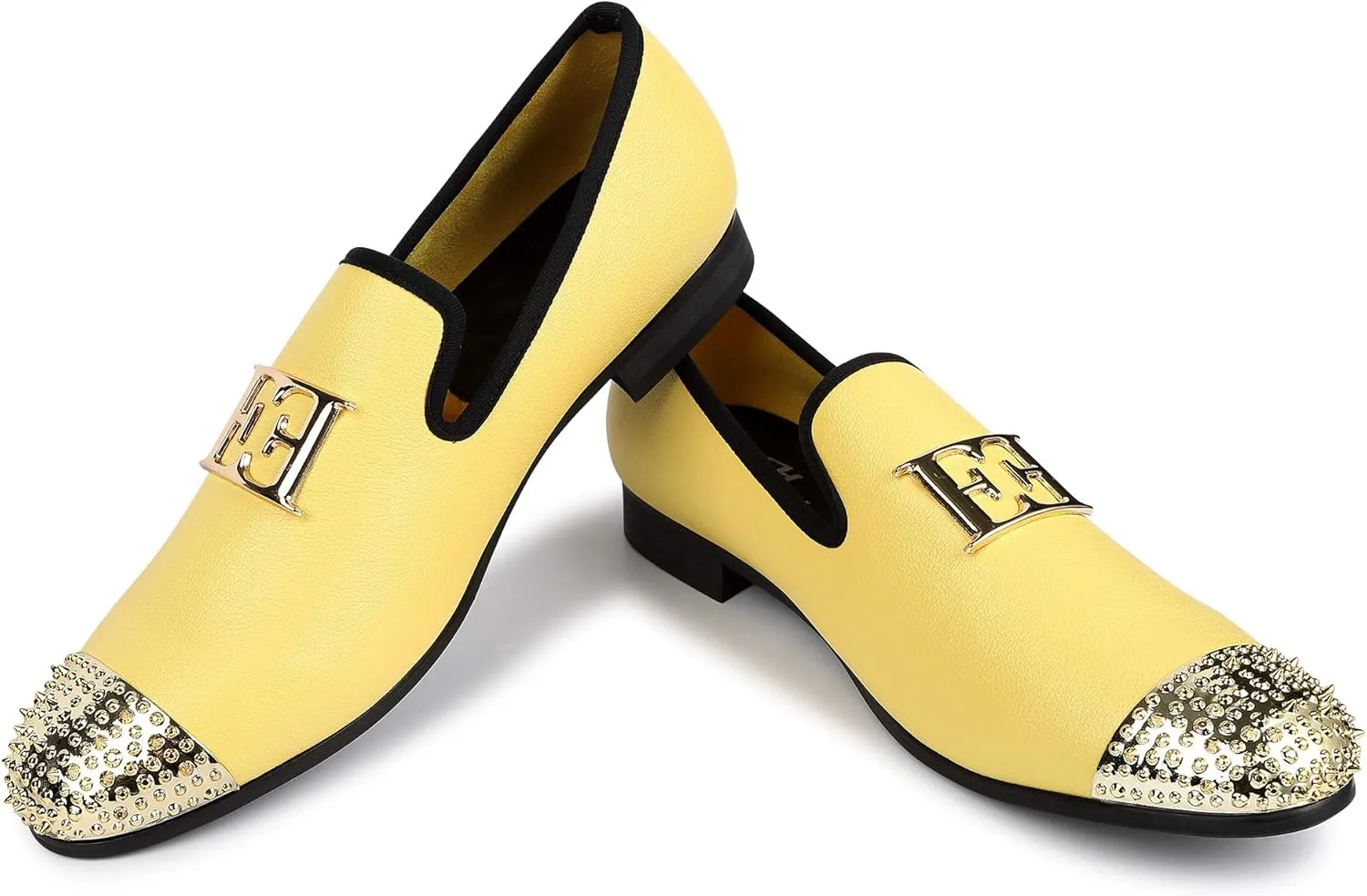 Mens Leather Loafers Spiked Dress Shoes with Gold Buckle Penny Slip-On Luxury Men Wedding Party Prom Shoes