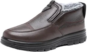 Men's Leather Slip On Platform Snow Boots Winter Warm Fur Lined High Top Non-Slip Outdoor Sneakers Boots Comfort Office Dress Walking Loafers Shoes