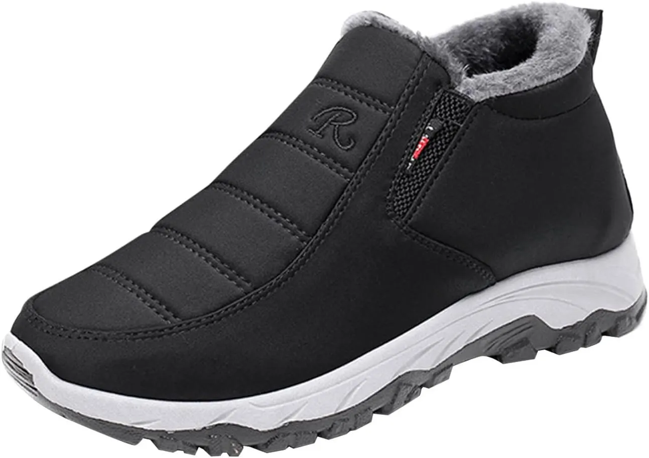 Mens Lightweight Snow Boots Winter Anti-Slip Ankle Booties Waterproof Slip On Warm Fur Lined Sneaker Thermal Boots