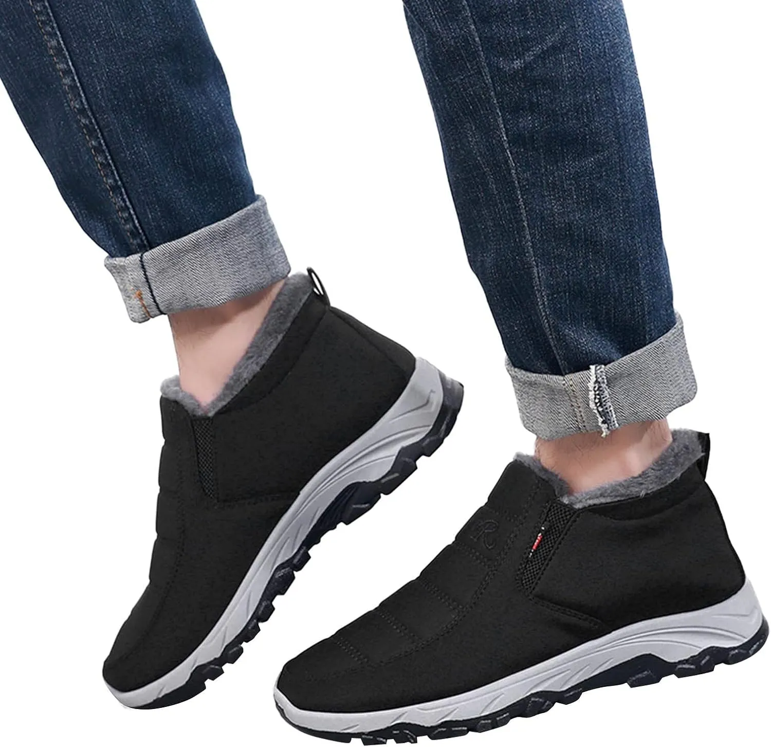 Mens Lightweight Snow Boots Winter Anti-Slip Ankle Booties Waterproof Slip On Warm Fur Lined Sneaker Thermal Boots