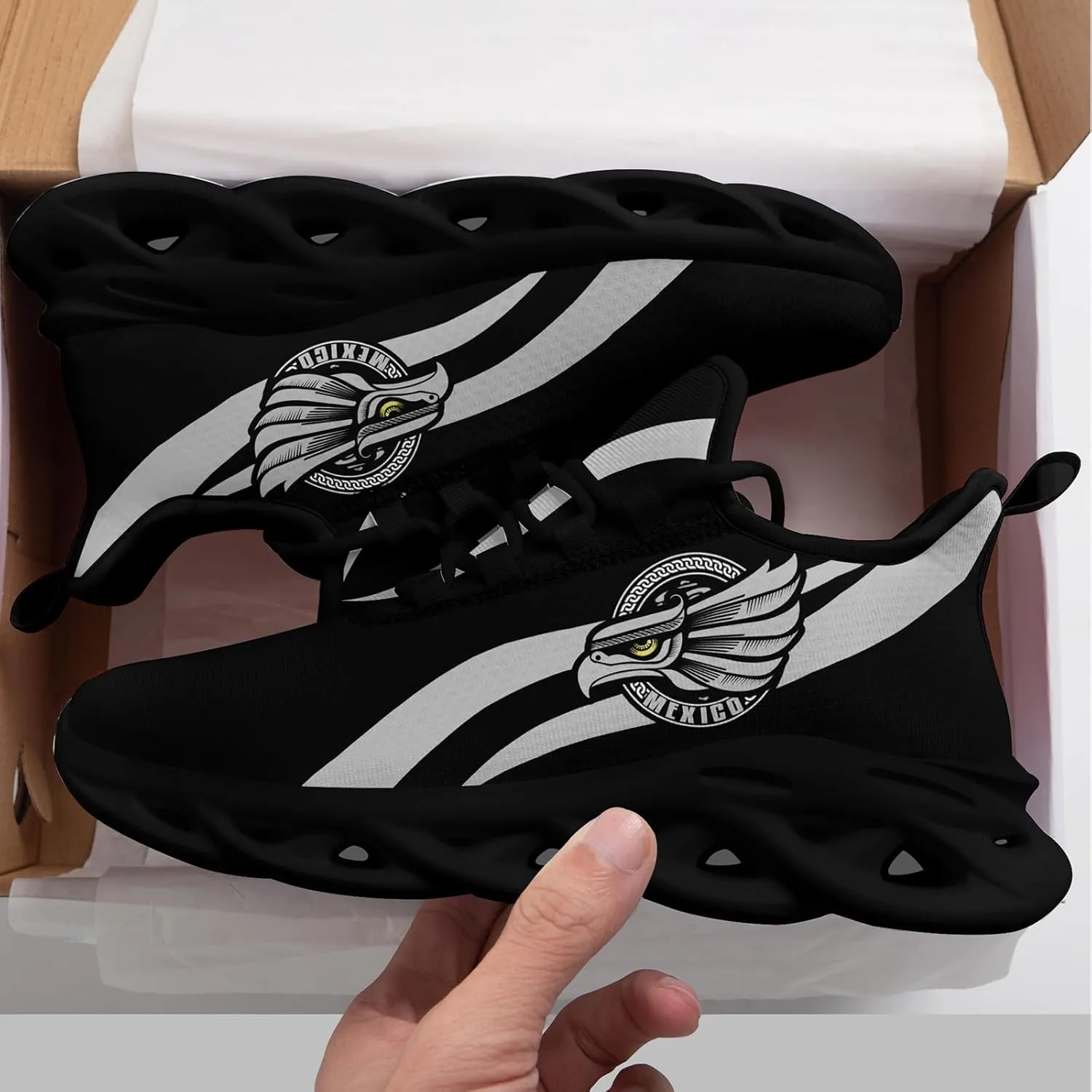 Men's Mexico Flag Running Shoes Lightweight Athletic Sneakers with Patriotic Mexican Eagle Comfortable Sports Shoes for Women