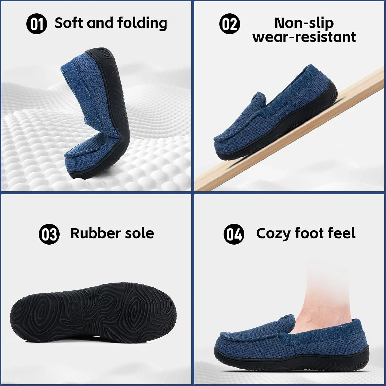 Men's Moccasin House Slippers - Memory Foam Indoor Outdoor Shoes Breathable Slip-on Loafers