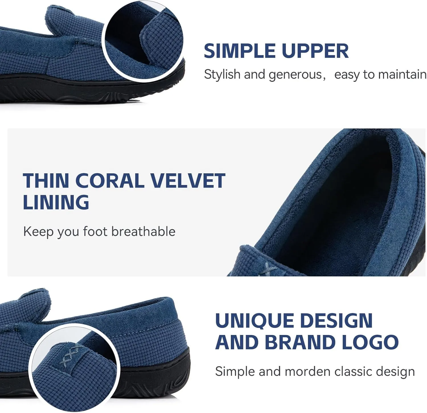 Men's Moccasin House Slippers - Memory Foam Indoor Outdoor Shoes Breathable Slip-on Loafers