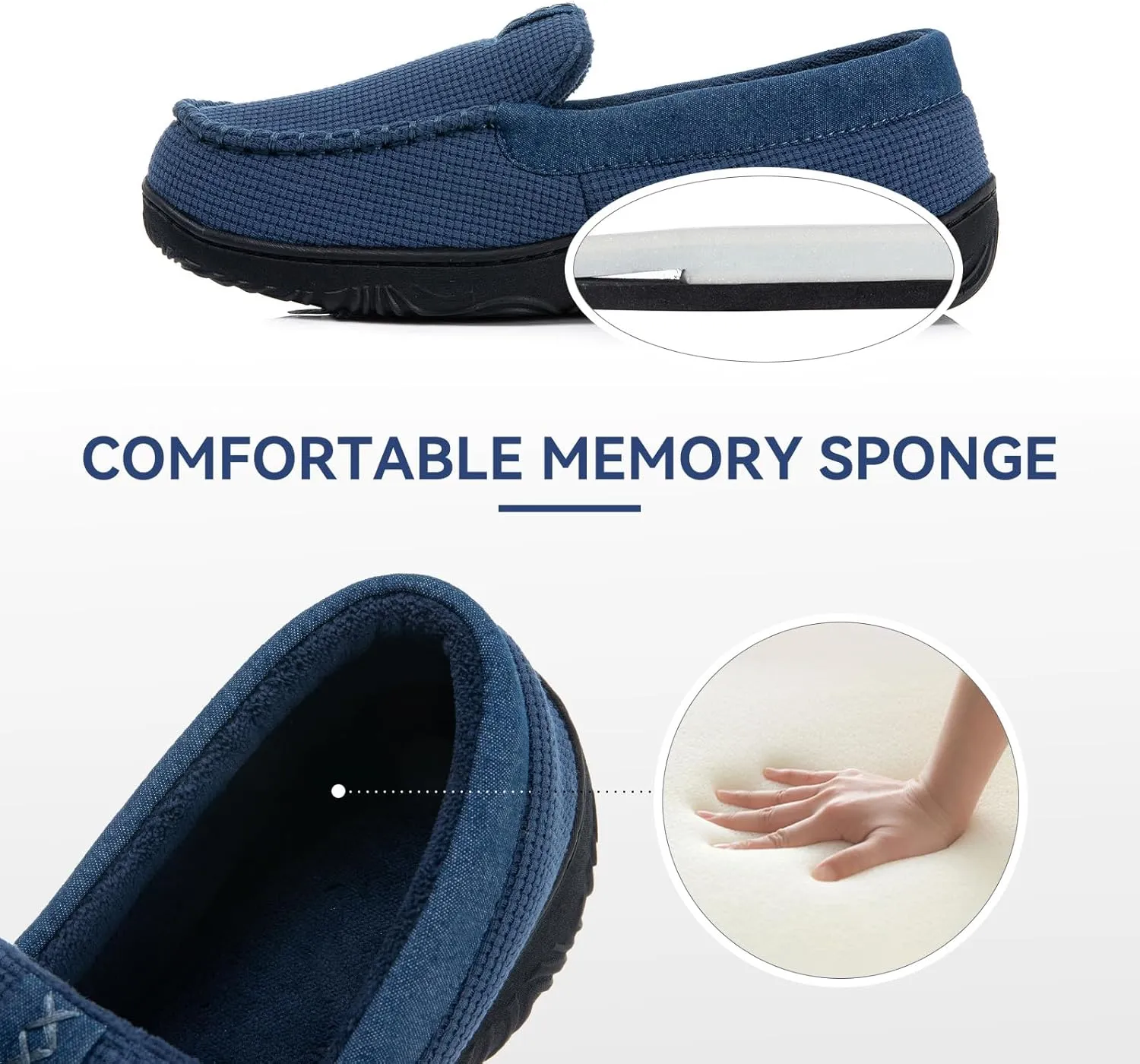 Men's Moccasin House Slippers - Memory Foam Indoor Outdoor Shoes Breathable Slip-on Loafers