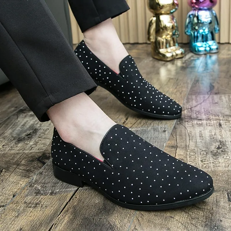 Men's Noble Suede Loafers Shoes Slip-on Dress Shoes with Gold Rivet Party Dancing Shoes for Party Wedding Prom PlusSize 38-47