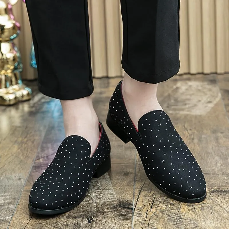 Men's Noble Suede Loafers Shoes Slip-on Dress Shoes with Gold Rivet Party Dancing Shoes for Party Wedding Prom PlusSize 38-47