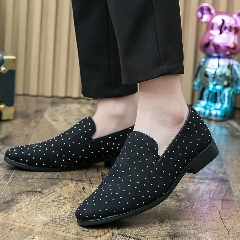 Men's Noble Suede Loafers Shoes Slip-on Dress Shoes with Gold Rivet Party Dancing Shoes for Party Wedding Prom PlusSize 38-47