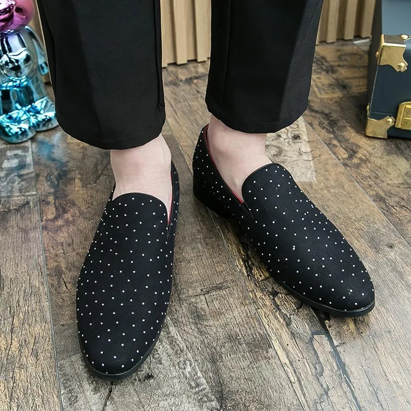 Men's Noble Suede Loafers Shoes Slip-on Dress Shoes with Gold Rivet Party Dancing Shoes for Party Wedding Prom PlusSize 38-47