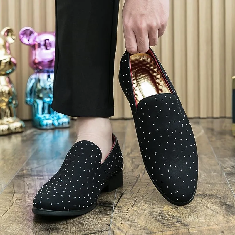 Men's Noble Suede Loafers Shoes Slip-on Dress Shoes with Gold Rivet Party Dancing Shoes for Party Wedding Prom PlusSize 38-47