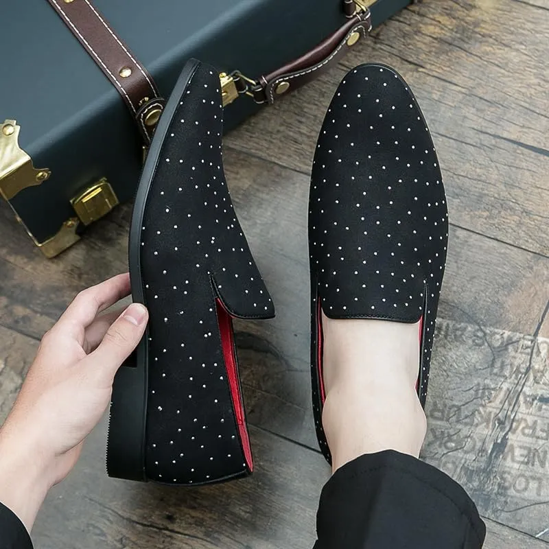 Men's Noble Suede Loafers Shoes Slip-on Dress Shoes with Gold Rivet Party Dancing Shoes for Party Wedding Prom PlusSize 38-47