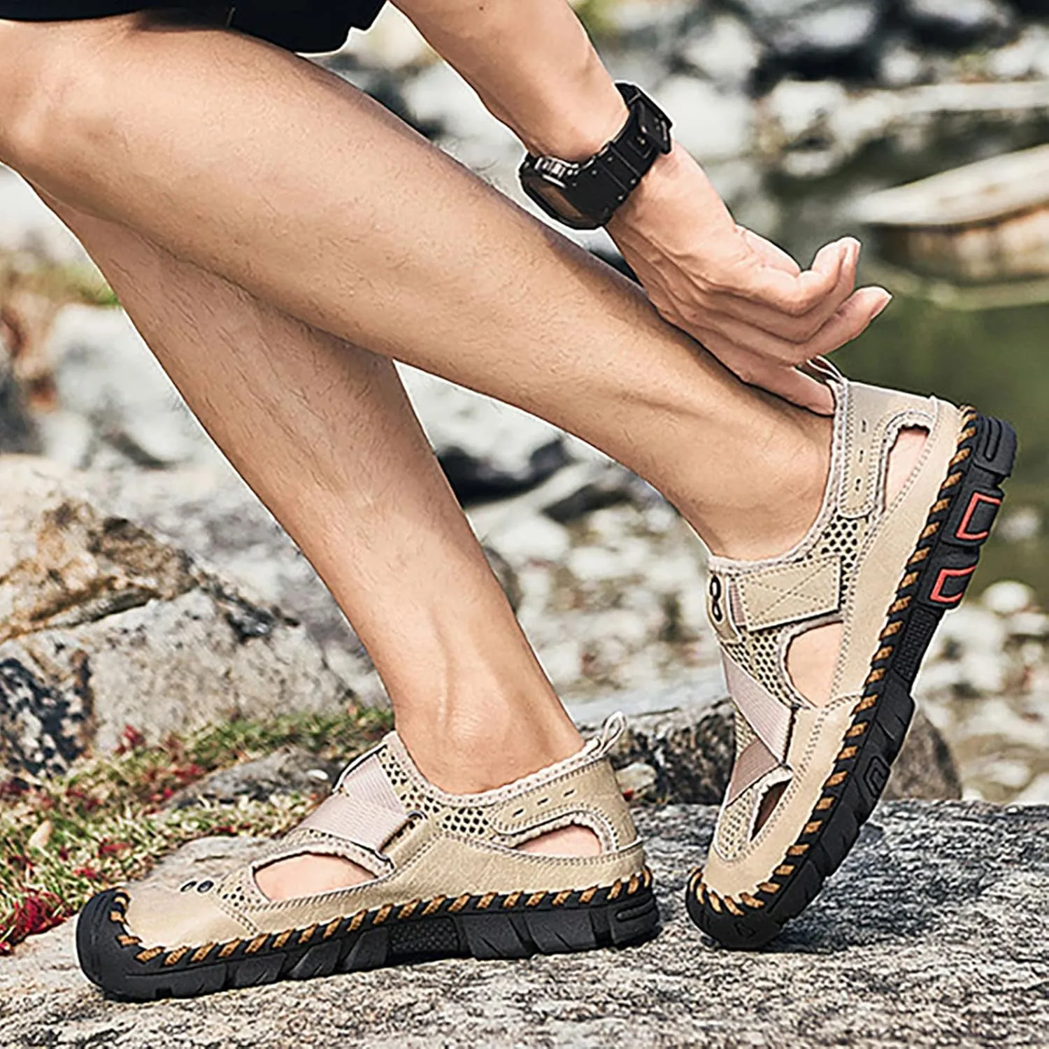 Men's Sandals 2024 New Summer Sandals For Men's Breathable Korean Edition Slip On Cowhide Beach Leather Shoes