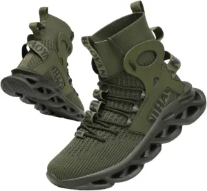 Men's Stylish Knitted Breathable high-top Shock-Absorbing Blade Sneakers for Jogging, Suitable for Spring and Summer