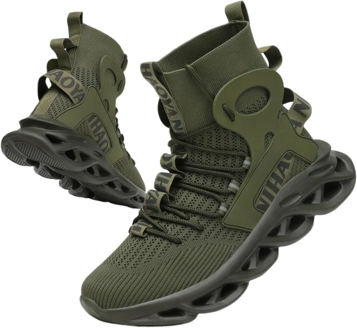 Men's Stylish Knitted Breathable high-top Shock-Absorbing Blade Sneakers for Jogging, Suitable for Spring and Summer