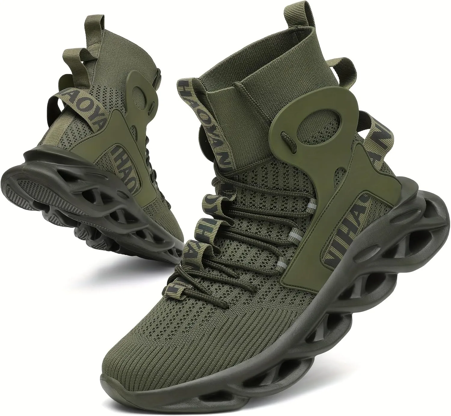 Men's Stylish Knitted Breathable high-top Shock-Absorbing Blade Sneakers for Jogging, Suitable for Spring and Summer