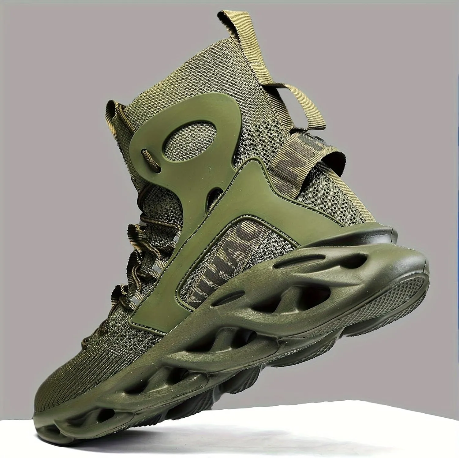 Men's Stylish Knitted Breathable high-top Shock-Absorbing Blade Sneakers for Jogging, Suitable for Spring and Summer
