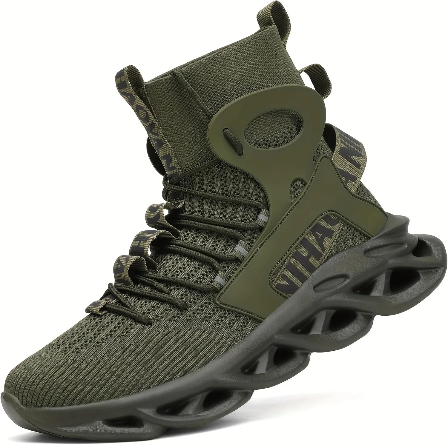 Men's Stylish Knitted Breathable high-top Shock-Absorbing Blade Sneakers for Jogging, Suitable for Spring and Summer