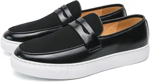 Men's Suede & Leather Penny Loafers Comfort Round Toe Slip On Anti-Slip Sole Dress Walking Shoes for Business Daily Wear & Driving
