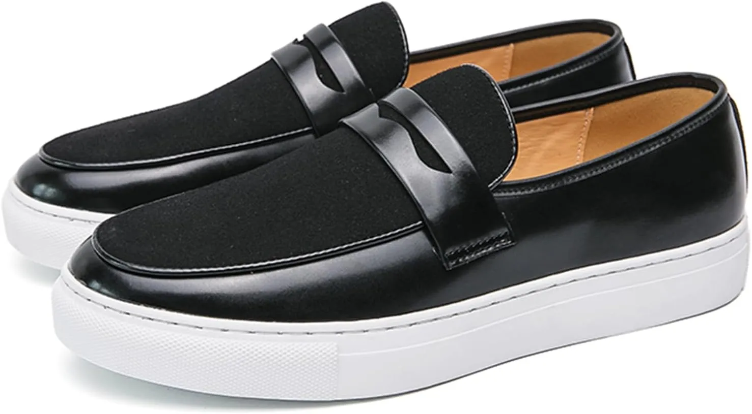 Men's Suede & Leather Penny Loafers Comfort Round Toe Slip On Anti-Slip Sole Dress Walking Shoes for Business Daily Wear & Driving