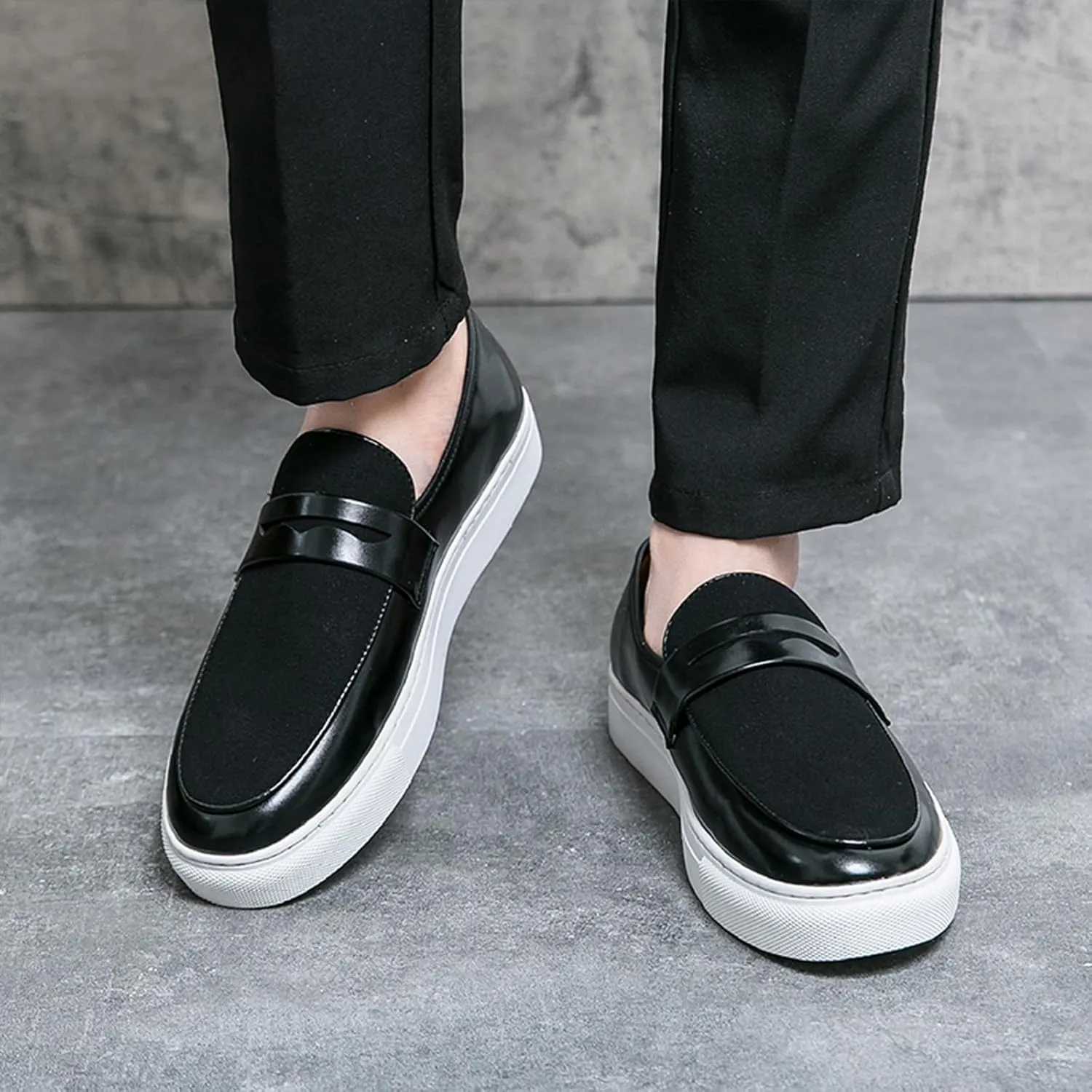 Men's Suede & Leather Penny Loafers Comfort Round Toe Slip On Anti-Slip Sole Dress Walking Shoes for Business Daily Wear & Driving