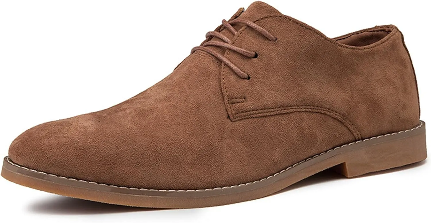 Men's Suede Formal Oxford Shoes Retro Pointed Toe Casual Breathable Non-Slip Lace-Up Business Loafers Suitable for Work Walking