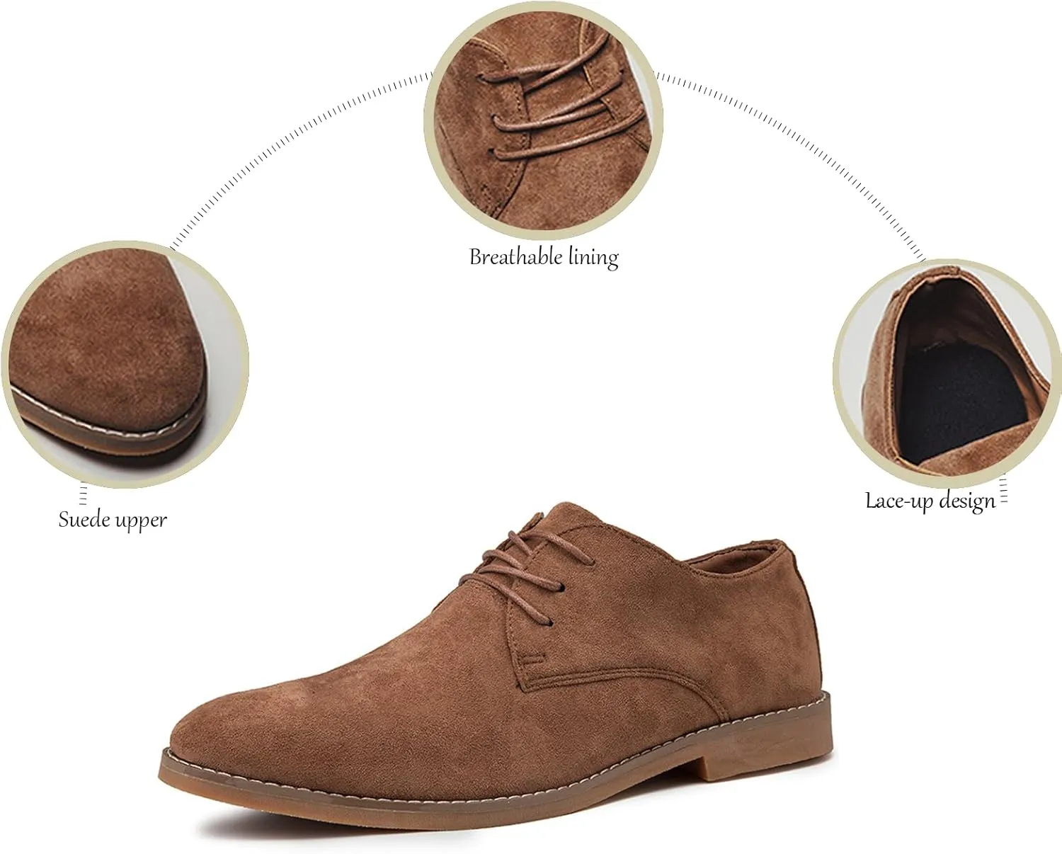 Men's Suede Formal Oxford Shoes Retro Pointed Toe Casual Breathable Non-Slip Lace-Up Business Loafers Suitable for Work Walking