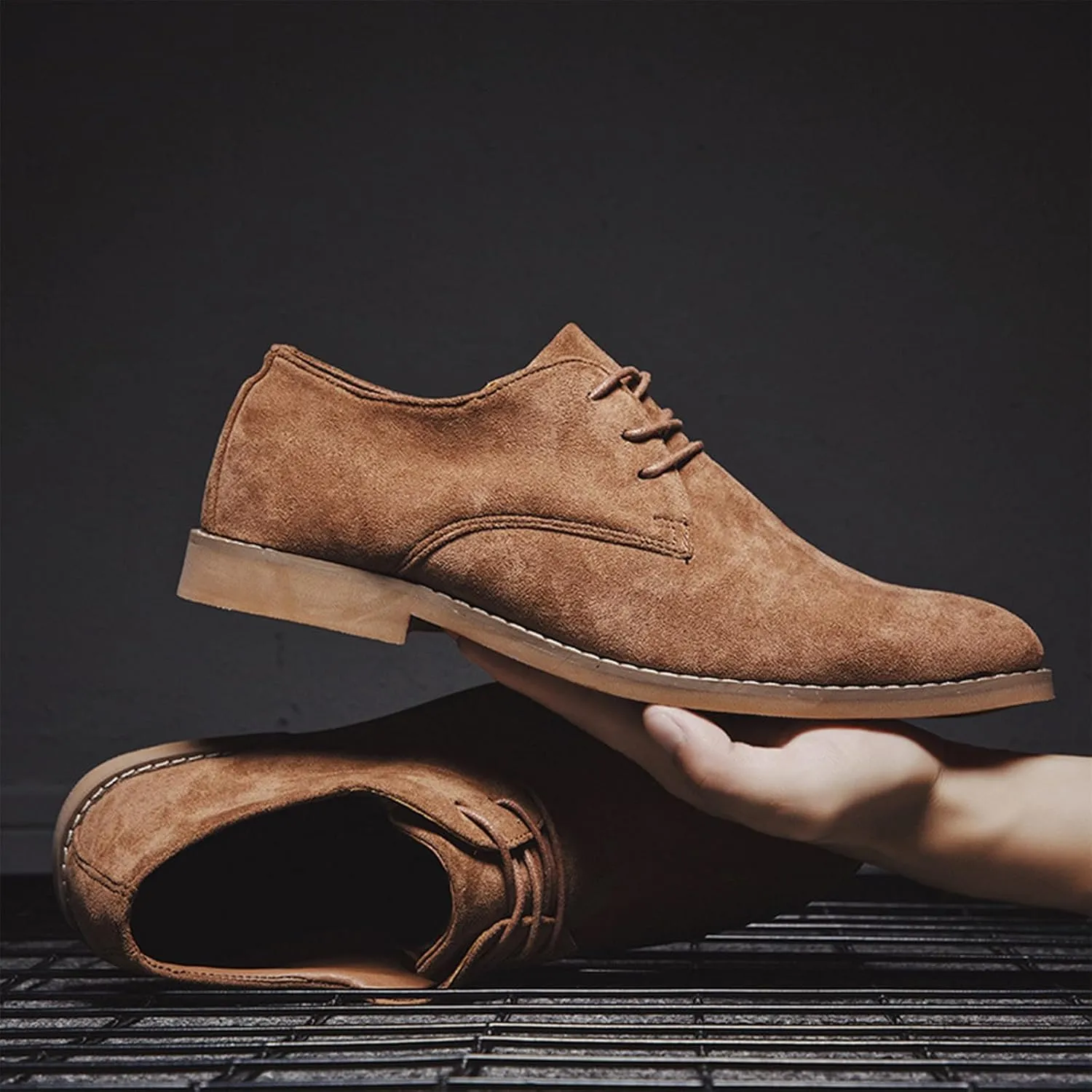 Men's Suede Formal Oxford Shoes Retro Pointed Toe Casual Breathable Non-Slip Lace-Up Business Loafers Suitable for Work Walking