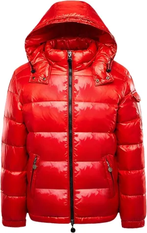 Men's Thermal Shiny Hooded Down Coat Casual Windproof Puffer Jacket Bubble Puffy Ski Parka with Hood
