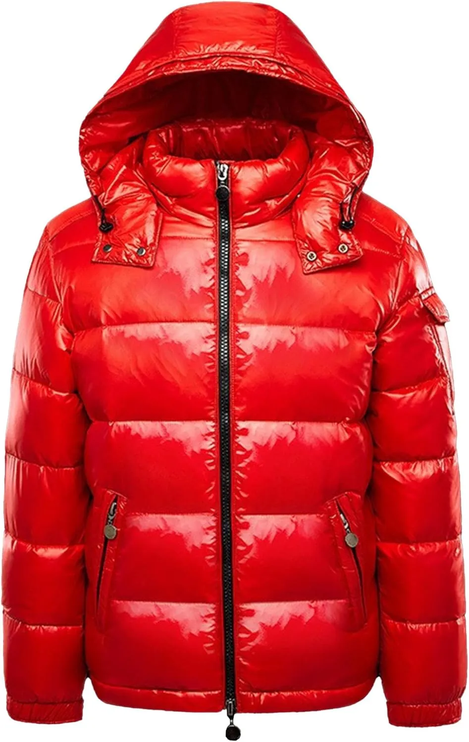 Men's Thermal Shiny Hooded Down Coat Casual Windproof Puffer Jacket Bubble Puffy Ski Parka with Hood