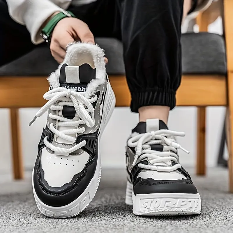Men's Trendy Skateboard Sneakers - Versatile, Retro Style with Warm Fleece Lining for Fall/Winter | Casual & Casual Attire