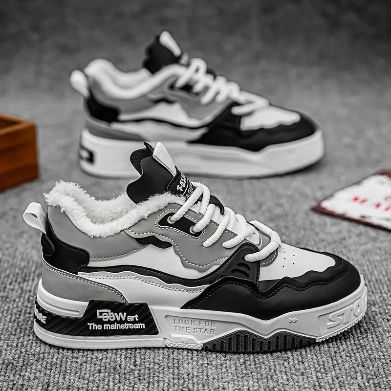 Men's Trendy Skateboard Sneakers - Versatile, Retro Style with Warm Fleece Lining for Fall/Winter | Casual & Casual Attire