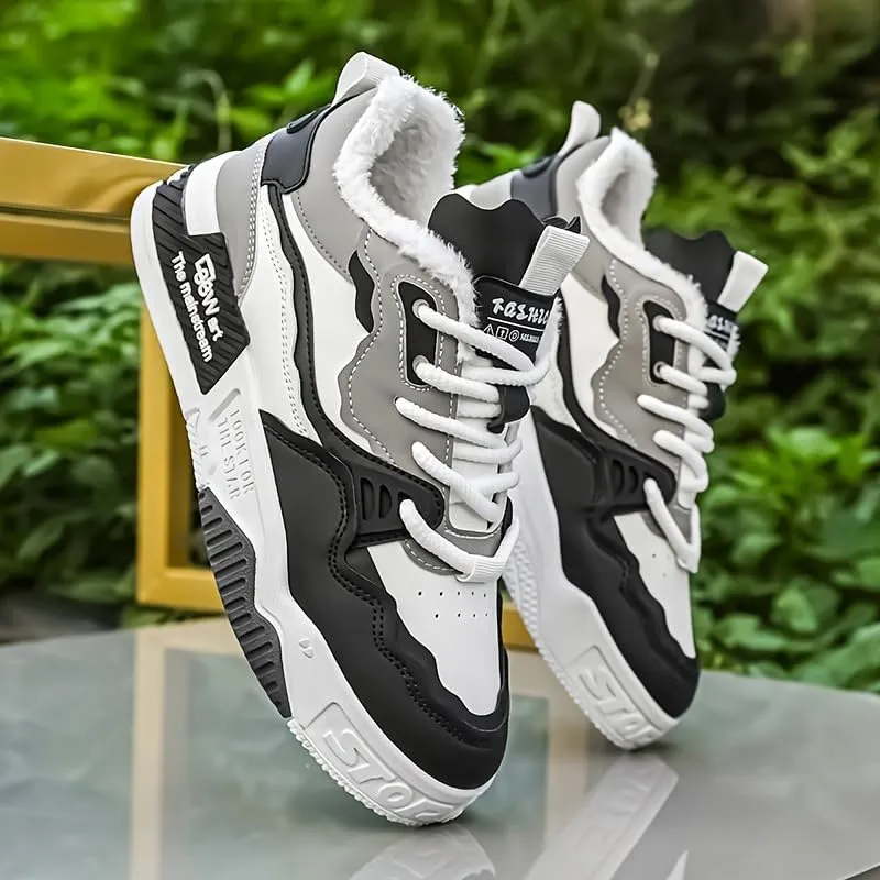 Men's Trendy Skateboard Sneakers - Versatile, Retro Style with Warm Fleece Lining for Fall/Winter | Casual & Casual Attire