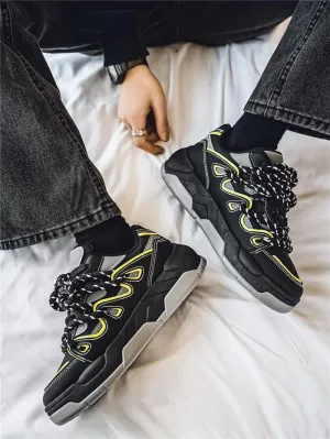 Men's Trendy Street Style Colour Block Skateboard Shoes, Breathable Comfy Non Slip Durable Platform Sneakers for Men's Outdoor Activities