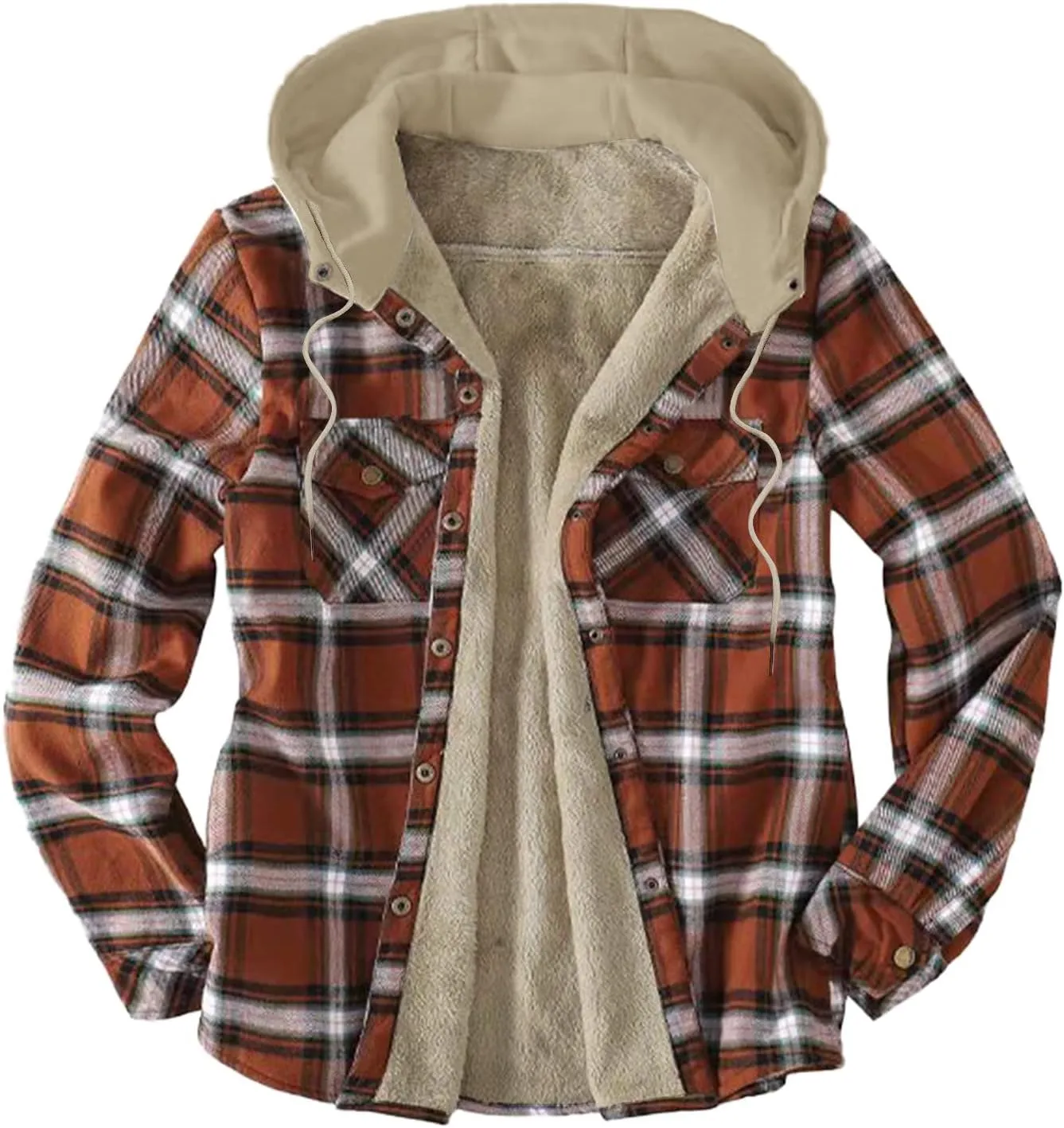 Mens Warm Fleece Sherpa Lined Plaid Flannel Hooded Shirt Jacket Outdoor Casual Thermal Button Up Winter Work Coat