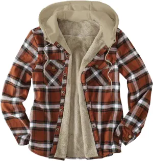 Mens Warm Fleece Sherpa Lined Plaid Flannel Hooded Shirt Jacket Outdoor Casual Thermal Button Up Winter Work Coat