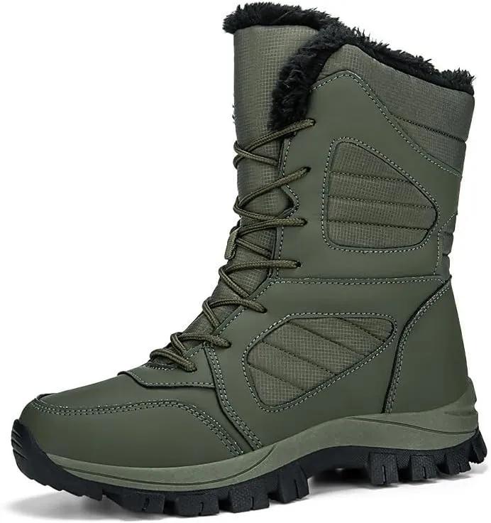 Men's winter snow boots, warm non slip waterproof lightweight outdoor ankle boots hiking boots walking shoes, full fur lined hiking backpack thermal boots