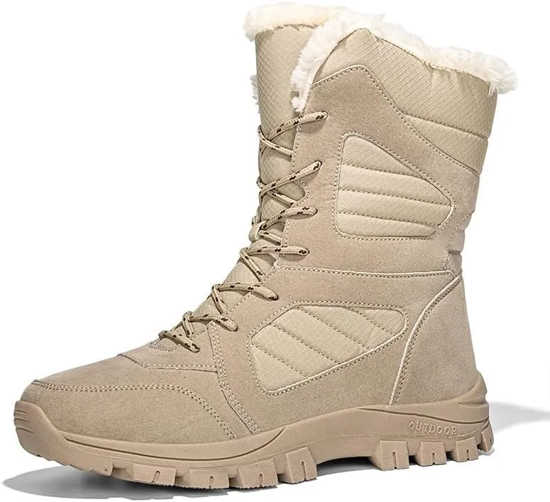 Men's winter snow boots, warm non slip waterproof lightweight outdoor ankle boots hiking boots walking shoes, full fur lined hiking backpack thermal boots