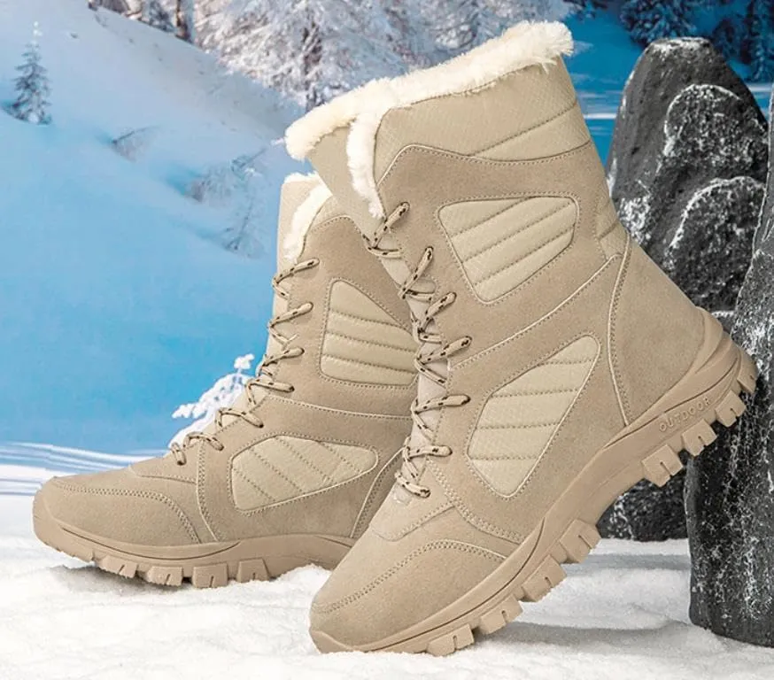 Men's winter snow boots, warm non slip waterproof lightweight outdoor ankle boots hiking boots walking shoes, full fur lined hiking backpack thermal boots