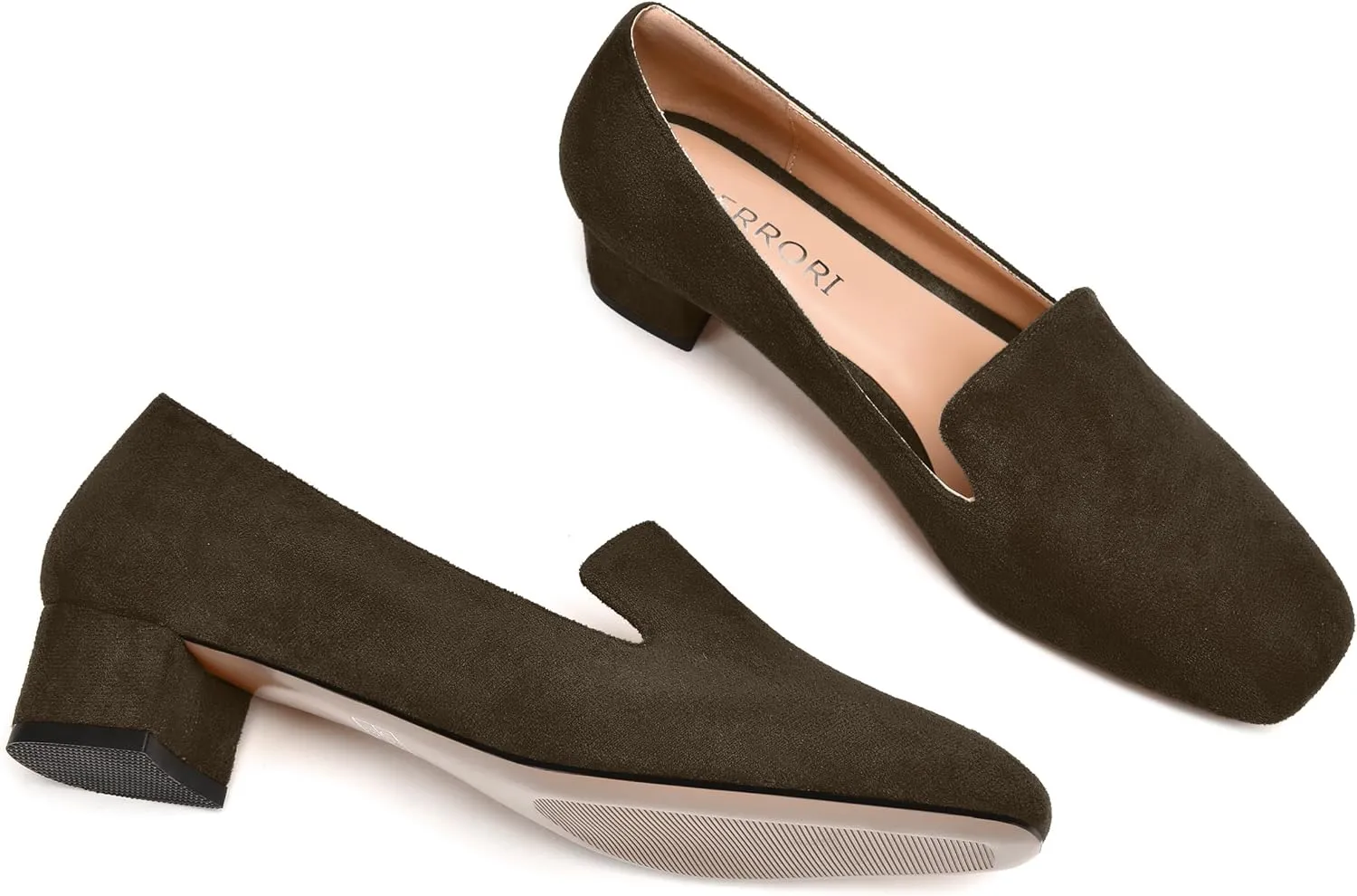 MERRORI Womens Square Toe Suede Casual Slip On Wedding Chunky Low Heel Loafers Shoes 1.5 Inch