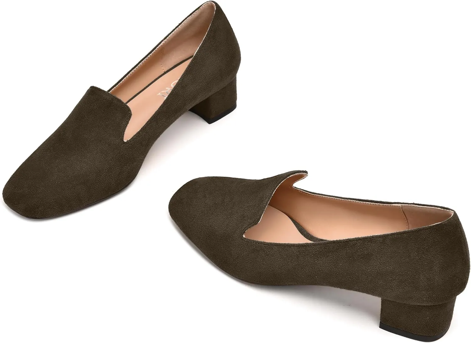 MERRORI Womens Square Toe Suede Casual Slip On Wedding Chunky Low Heel Loafers Shoes 1.5 Inch