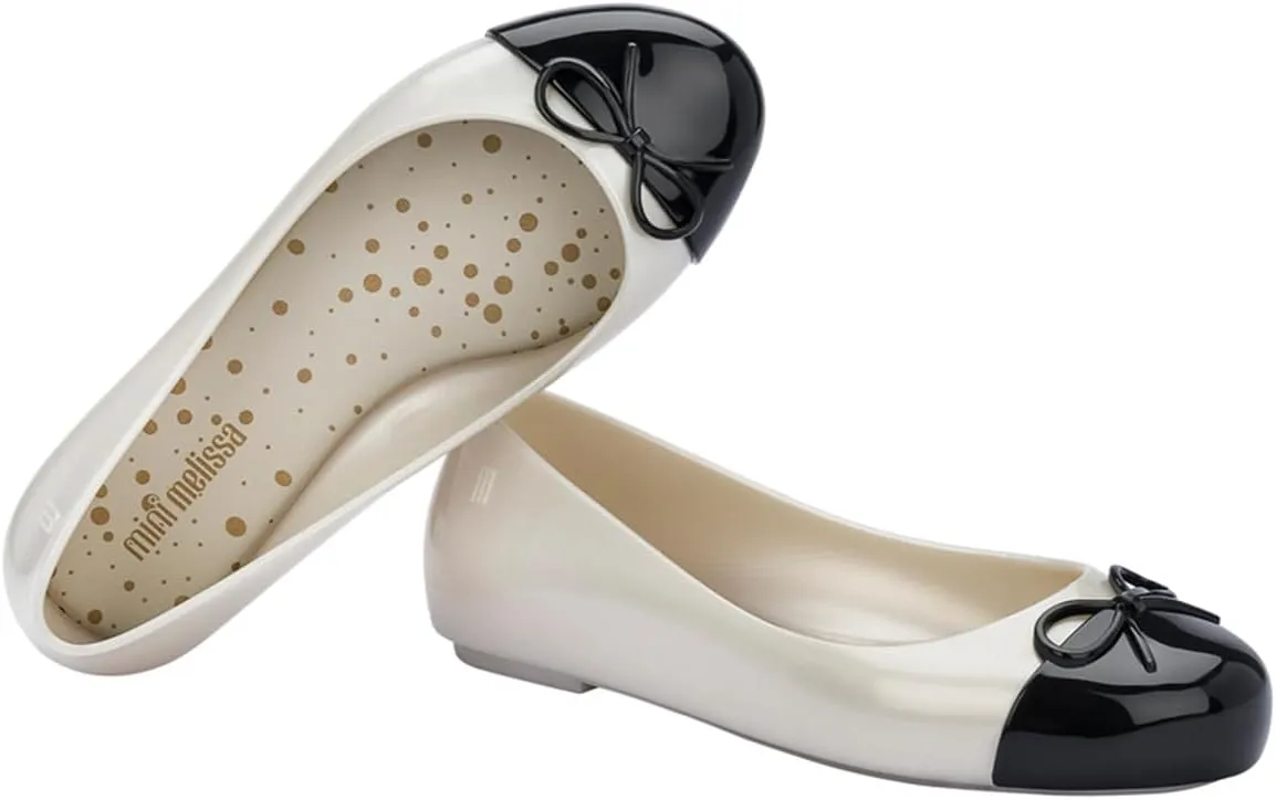 mini melissa Sweet Love Cap Toe Ballet Flats for Big Kids - Jelly Shoes for Girls with Cute Bow, Toe Accent and Adjustable Straps