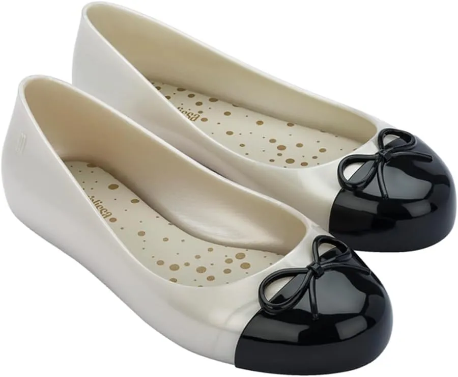 mini melissa Sweet Love Cap Toe Ballet Flats for Big Kids - Jelly Shoes for Girls with Cute Bow, Toe Accent and Adjustable Straps