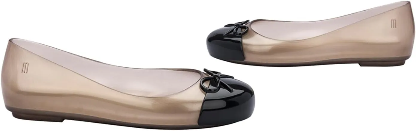 mini melissa Sweet Love Cap Toe Ballet Flats for Big Kids - Jelly Shoes for Girls with Cute Bow, Toe Accent and Adjustable Straps