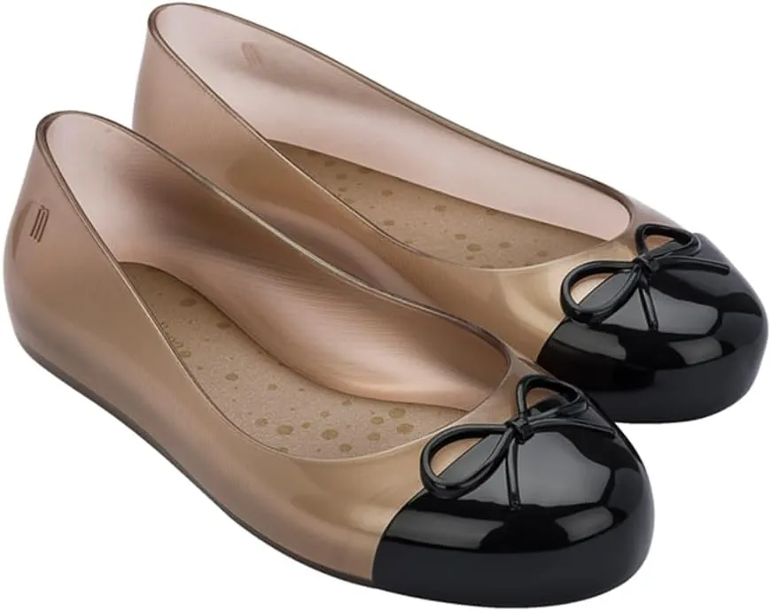 mini melissa Sweet Love Cap Toe Ballet Flats for Big Kids - Jelly Shoes for Girls with Cute Bow, Toe Accent and Adjustable Straps