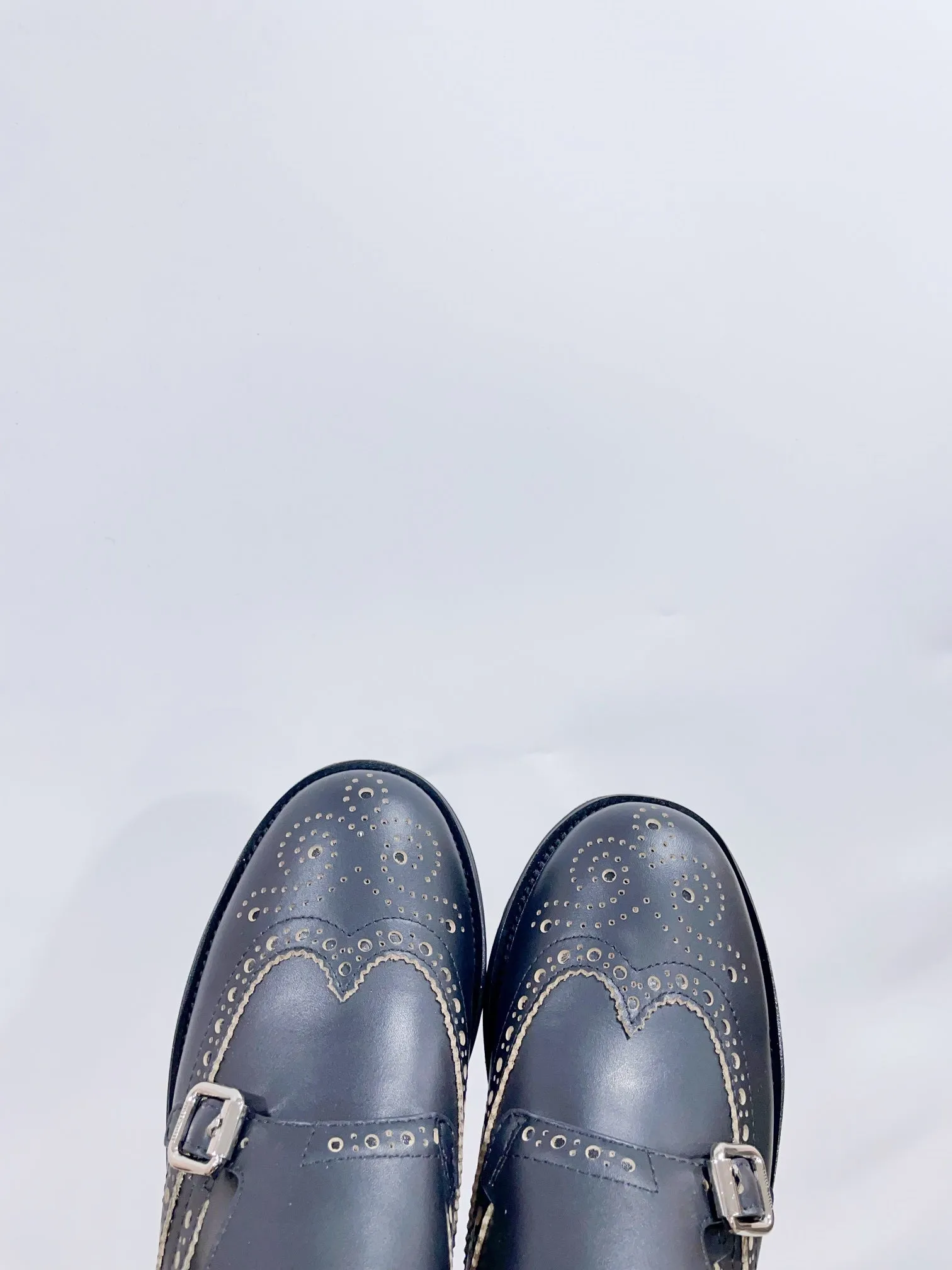 Miu-Church's Loafers Black With White Border Nubuck Leather