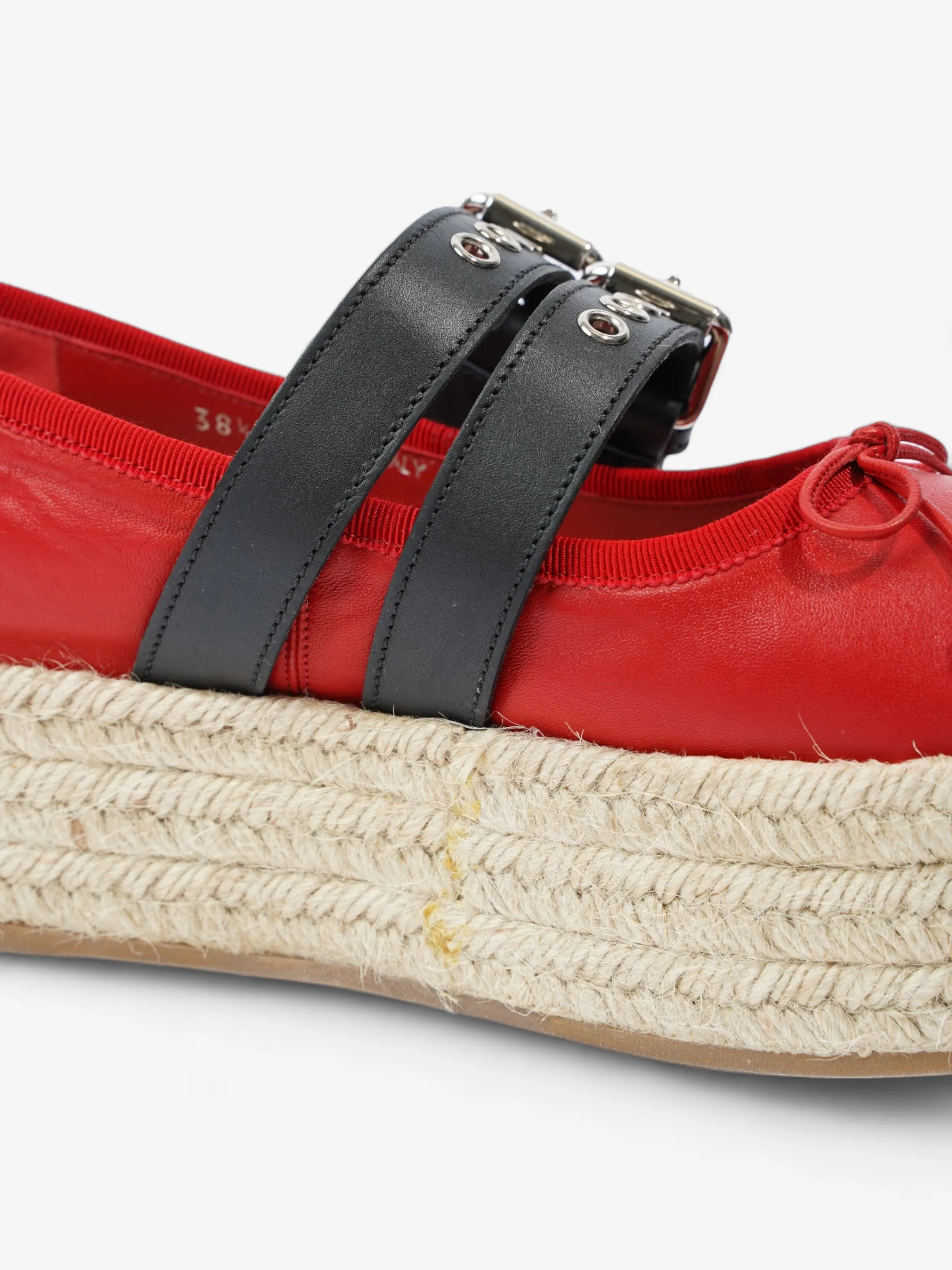 Miu Miu Ballerina Strap Detailed Platform Espadrille 50mm Red Leather EU 38.5 UK 5.5