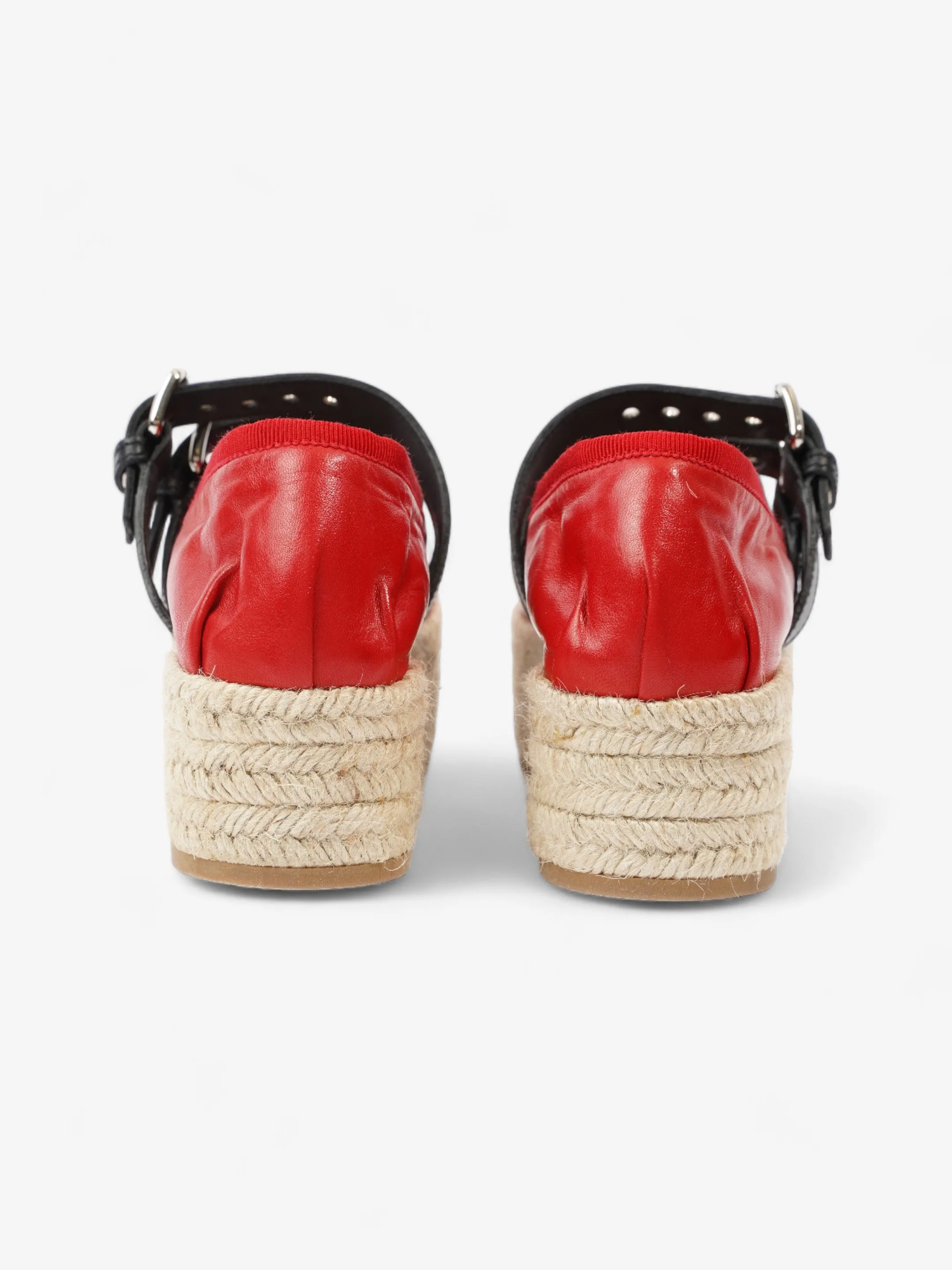 Miu Miu Ballerina Strap Detailed Platform Espadrille 50mm Red Leather EU 38.5 UK 5.5