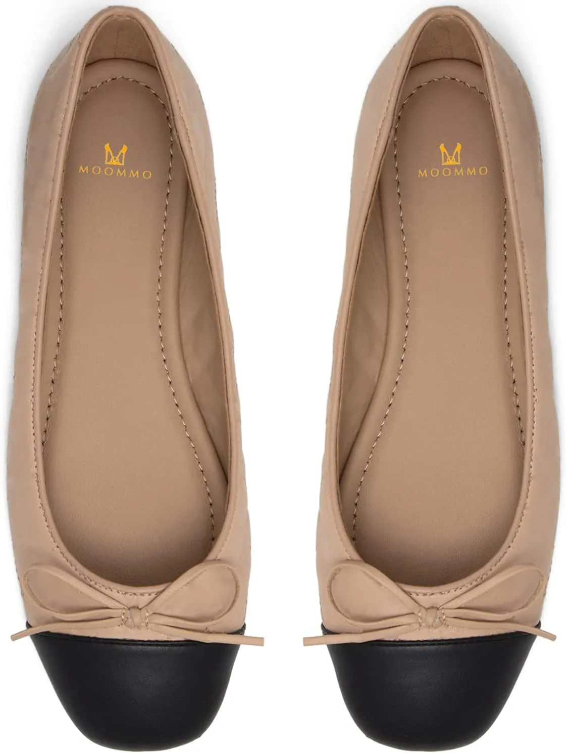 MOOMMO Women Cap Toe Flats Bow Slip On Ballet Flats Comfort Matte Beige Flat Shoes Round Toe Flat Heel Dress Shoes Office Ladies Party Chic Chic Driver Flats Chic Solid Beige 7 M US