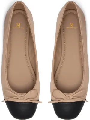 MOOMMO Women Cap Toe Flats Bow Slip On Ballet Flats Comfort Matte Beige Flat Shoes Round Toe Flat Heel Dress Shoes Office Ladies Party Chic Chic Driver Flats Chic Solid Beige 7 M US