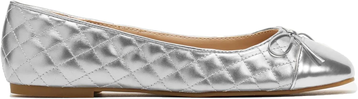 MOOMMO Women Cap Toe Flats Bow Slip On Ballet Flats Comfort Quilted Colorblock Flat Shoes Round Toe Flat Heel Dress Shoes Office Ladies Party Chic Driver Flats Casual 4-11 M US