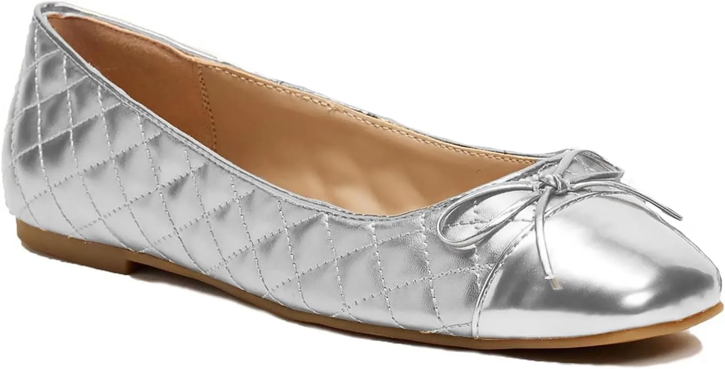 MOOMMO Women Cap Toe Flats Bow Slip On Ballet Flats Comfort Quilted Colorblock Flat Shoes Round Toe Flat Heel Dress Shoes Office Ladies Party Chic Driver Flats Casual 4-11 M US